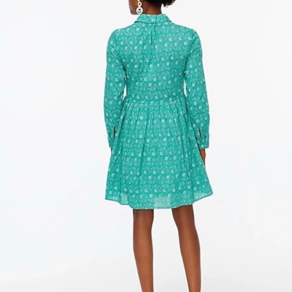 J.Crew Emerald Printed Cotton Mini Shirt Dress (10) - Picture 2 of 5